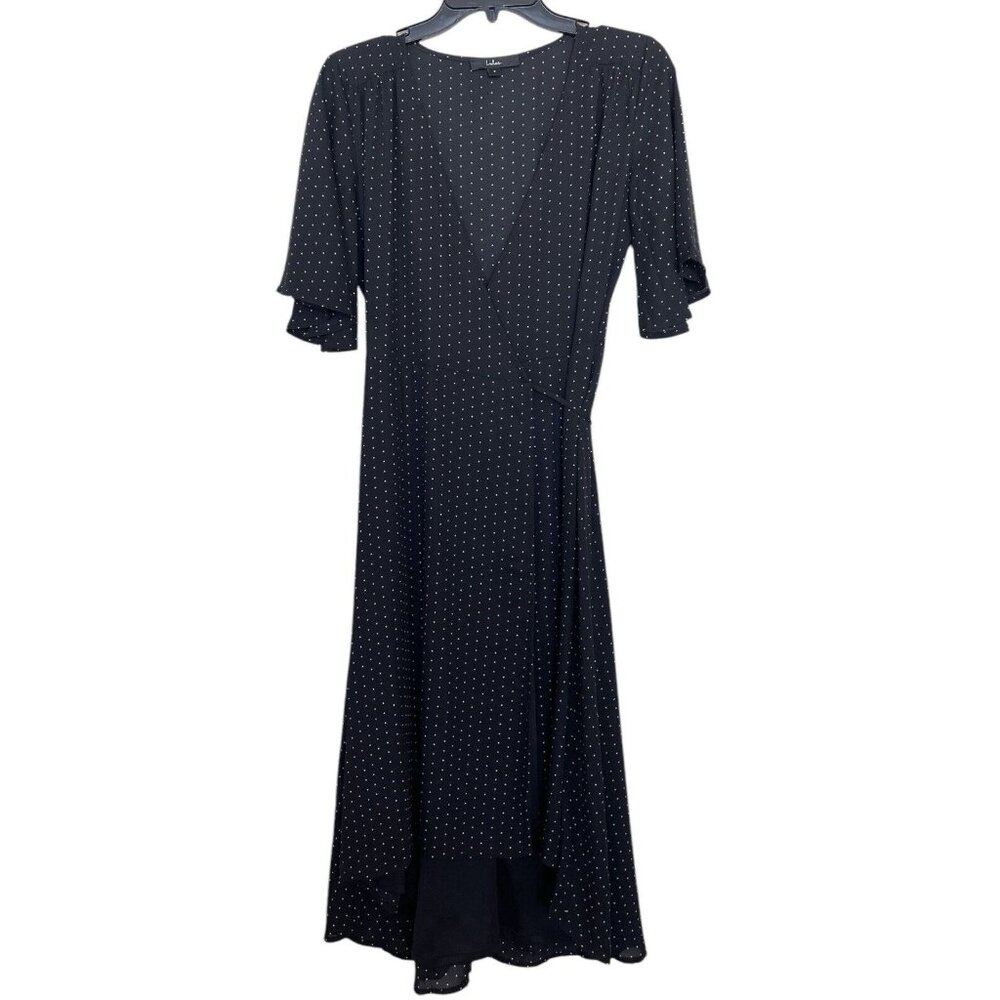 Lulus Dress Womens Size Small Black‎ White Polkadot Wrap Dress V Neck
